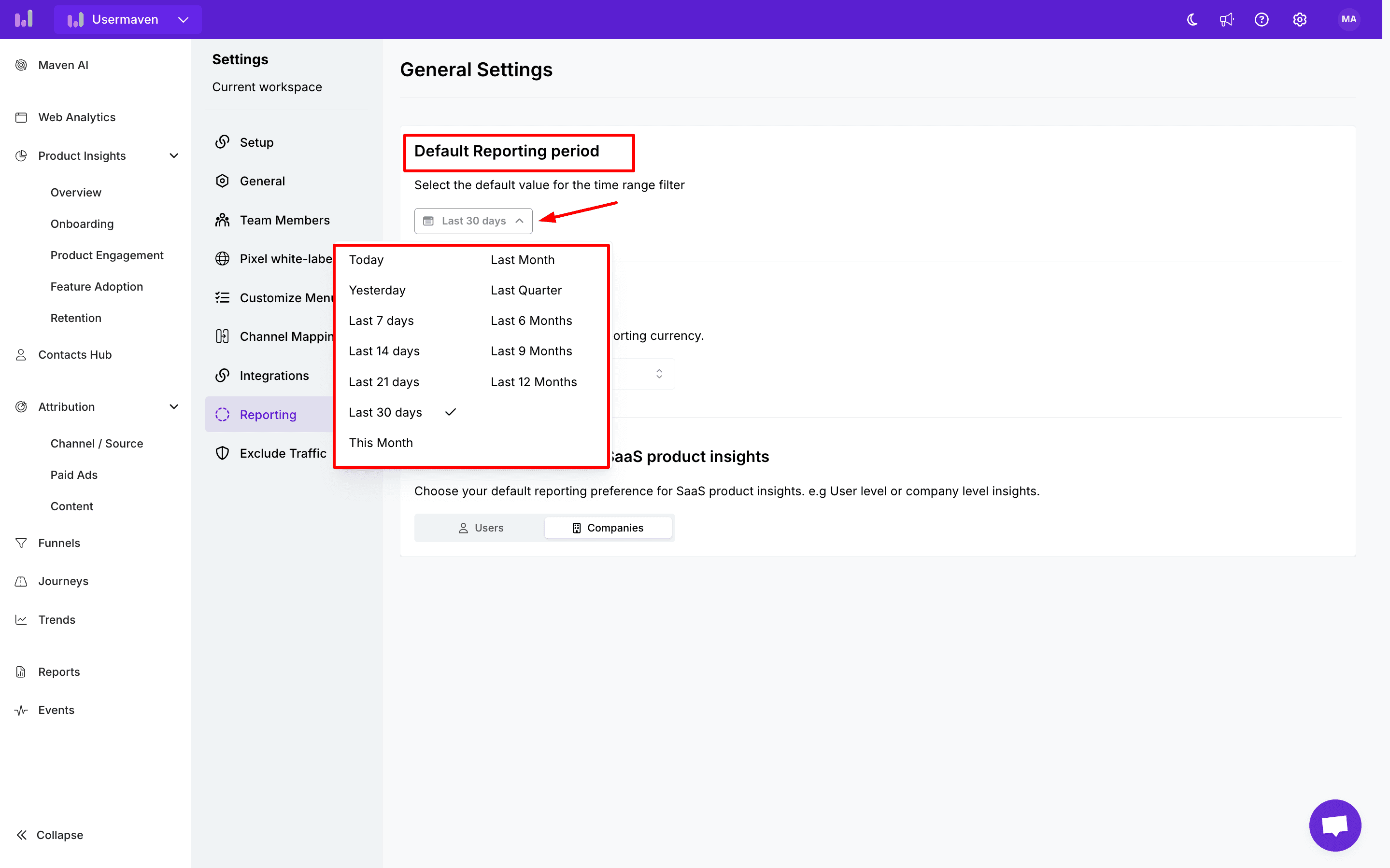 select reporting period